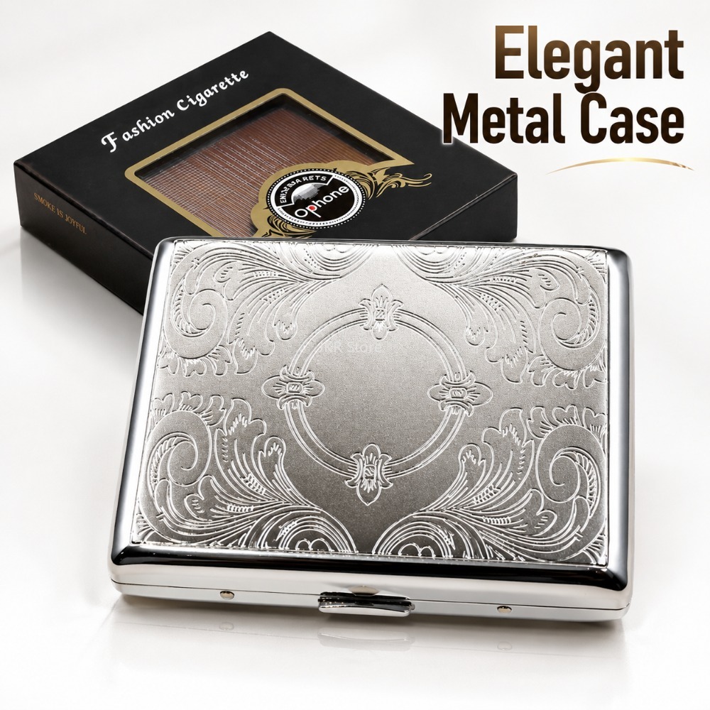 Women Accessories Box - Stainless Steel Cigarette Box Embossed Portable