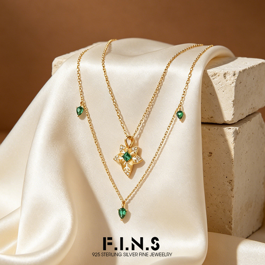 Layered Necklace Set - F.I.N.S 925 Sterling Silver Double-Layer Stackable