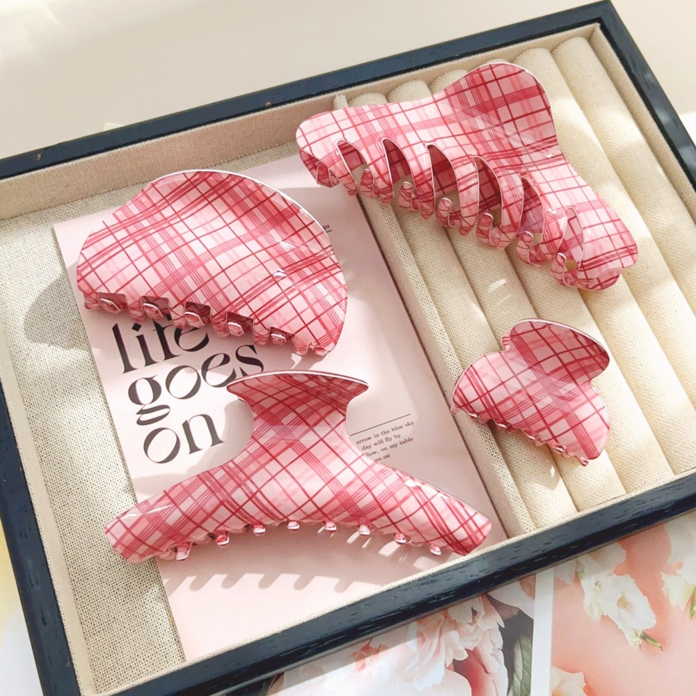 Pink Blue Grid Hair Claw Clips - Women Accessories Online recension och pris