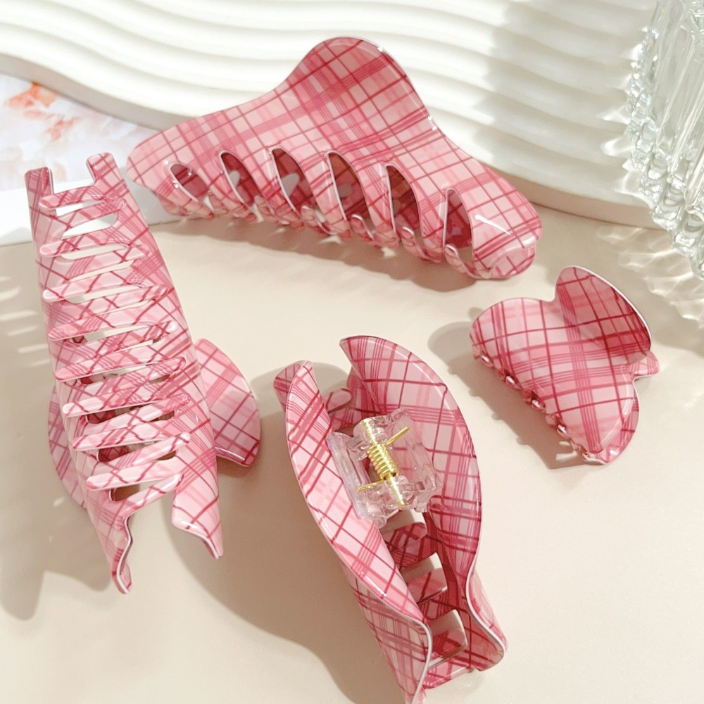 Pink Blue Grid Hair Claw Clips - Women Accessories Online recension och pris