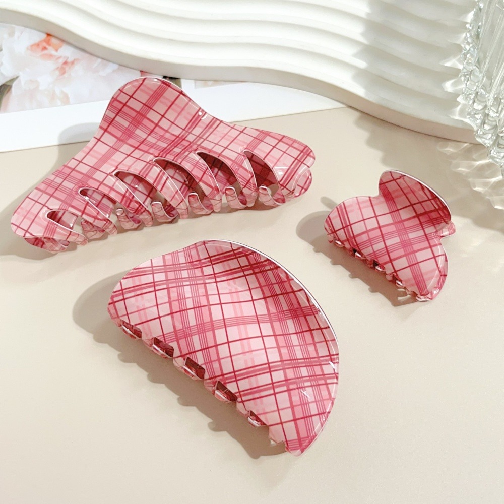Pink Blue Grid Hair Claw Clips - Women Accessories Online recension och pris