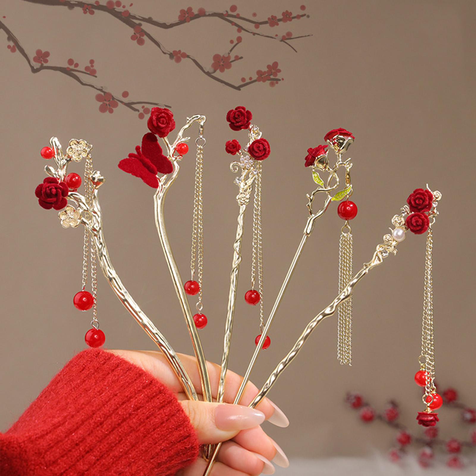 Chinese Style Rose Flower Hair - Women Accessories For Hand recension och pris