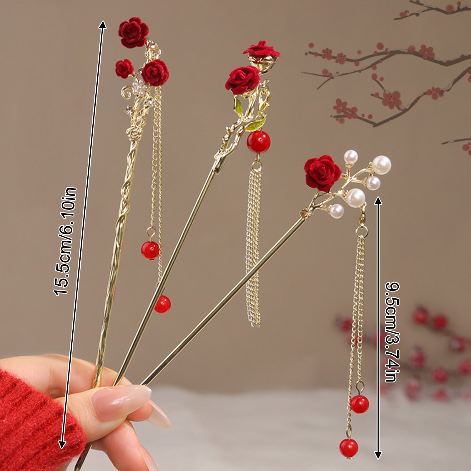 Chinese Style Rose Flower Hair - Women Accessories For Hand recension och pris